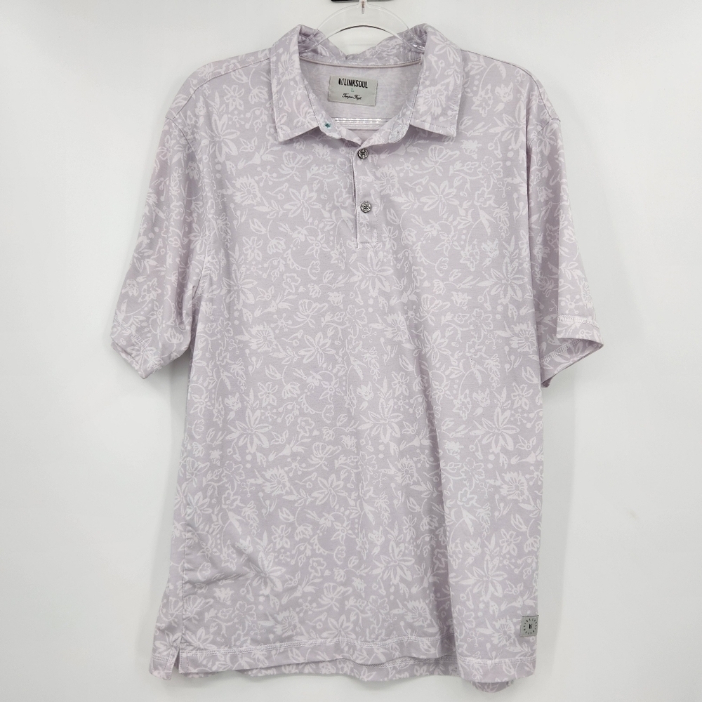 Linksoul Delray Baja Floral Polo Shirt Mens Size Large Light Gray Printed